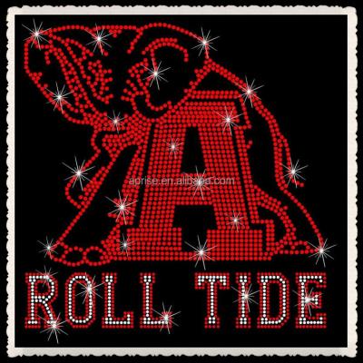 China Flatback Aprise - Crimson Alabama Tide Roll Football Elephant Hotfix Iron On Rhinestone Transfer for sale