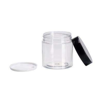 China 50ml 100ml 200ml 250ml 300ml Cosmetic Empty PET Transparent Packaging Jar, Food Grade Wide Mouth Jar With Black White Screw Cap for sale