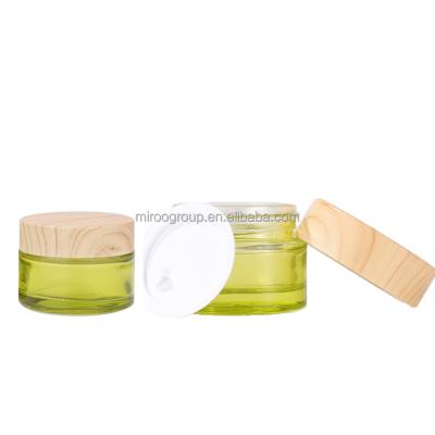 China 10g Cosmetic, 15g 30g 50g Eco Bamboo Cosmetic Containers Wholesale Green Color Free Sample Lid Beauty Gel Cosmetic Jar for sale