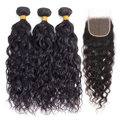 China Indian 12A Virgin Water Wave Barely Smooth Thick Shedding Natural Hair 3 Bundle 10