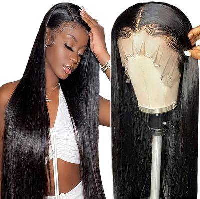 China Baby Hair Around 13x6 Straight Lace Front Human Hair Wigs 22 Inch 180 Density Brazilian Transparent Lace Wigs Pre Plucked With Baby Glueless Wig for sale