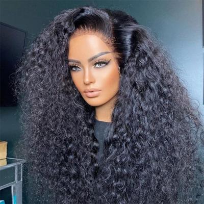 China Baby Hair About 200% Glueless Density Lace Frontal Wigs 13x6 Transparent Vietnamese Virgin Hair Pre Plucked Bleached Knots Curly Wigs for sale