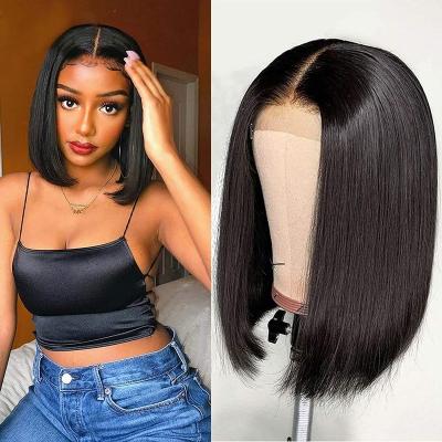 China Baby Hair Round Hair Lace Front Human Hair Wigs 13x4 Brazilian Straight Hair Natural Bob Wigs 150 Inch 10 Density Virgin Hair Short Bob Color for sale