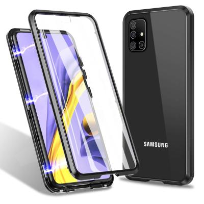 China ZHIKE Fashion Metal Aluminum Frame Double Sided Tempered Glass 360 Degree Protective Dual Magnetic Case For Samsung Galaxy A71 A51 for sale