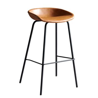 China Retro Modern Industrial Style Kitchen Dining Metal Legs PU Stool High Faux Leather Bar Chair for sale