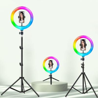 China Color Adjustable Tempurate 10inch Led Photography Ring Fill Light Full Color RGB Selfie Ringlight with Tripod Stand for sale