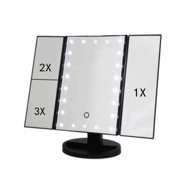 China 360 USB Charging 21 LED Screen Lighted Rotating Folding Cosmetic Vanity Makeup Mirror Battery Operated Magnifying Mirror for sale