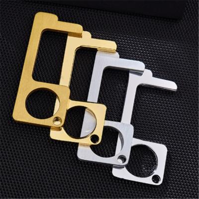 China Antibacterial No Touch Key Chain Custom Logo Elevator Door Opener Non Contact Tool Zero No Touch Metal Keychain Keytag Key Chain for sale