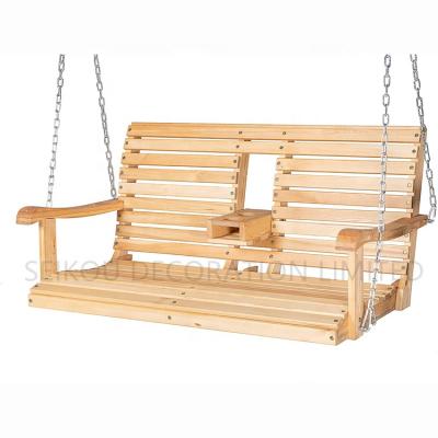 China Eco - Friendly Garden Furniture Wooden Swing Chair With Cup Holder for sale