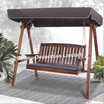 China Good Quality Eco-friendly Furniture Wood Swing Chair Outdoor Hanging Wooden Swing Chair 3-Seater for sale