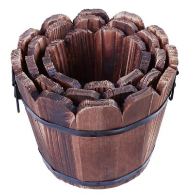 China Modern Wood Planter Pot Wooden Barrel Planter Flower Pot, 3 Garden Furniture Set for sale