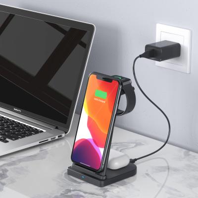 China Retractable Mobile Phone Design 3 in 1 Fast Charging 15W Wireless Charger for Mobile Phone/Watch/Headset for sale