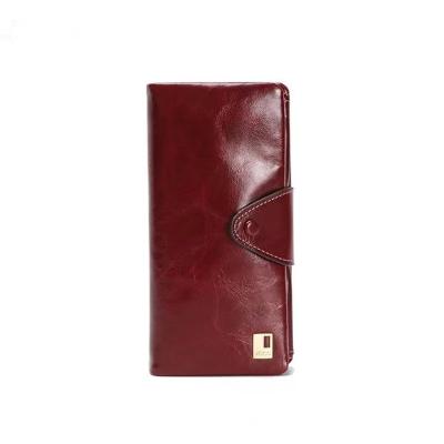 China Retro Multi-Card Anti-theft Portable Women's Wallet New Women's Wallet High Oil Wax Leather Wallet Money Bag Long for sale