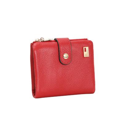 China Red Leather Credit Card Short Wallet RFID Coin Purse Coin Purse Waterproof Women Brand Fashion Card Slot Small Wallet for sale