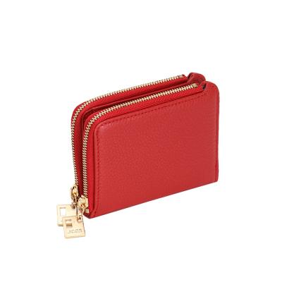 China Red leather mini women's wallet new exquisite and compact multi-card wallet short double zipper anti-theft wallet for sale