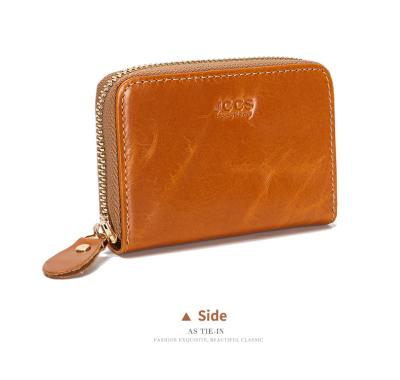 China Hot Sale Genuine Leather Genuine Leather Wallet Anti-theft Stain Top Layer Oil Wax Coin Card Bag Factory Leather Ladies Purse for sale