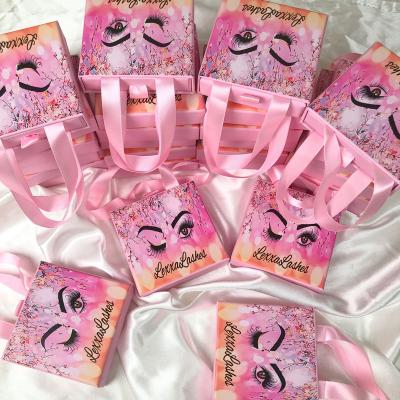 China Custom Made Paper Pink Round Lash Box With Ribbon Mink Natural Wispy Eyelashes Wholesale Fake 15mm Natural Vegan 3d Short for sale