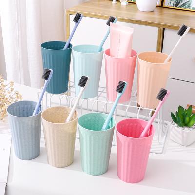 China 2022 New Toothbrush Gargle Straw Wheat Factory Direct Sales Viable Portable Vertical Stripe Cool And Simple Cup for sale