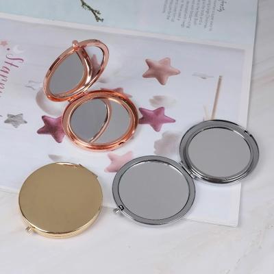 China Personalized 1 PC Portable Folding Mirror Stainless Steel Compact Metal Makeup Pocket Mirror Beauty Cosmetic Accessories for sale