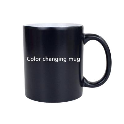 China Viable Heat Sensitive 11oz Color Changing Magic Mug Black Heart Handle Ceramic Coated Mug Sublimation With Customized for sale