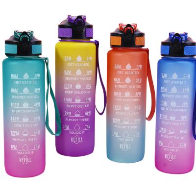 China 1000ml Stocked Sports Colorful Gradient Bottle Includes Lid Large Capacity Portable Straining Plastic Gym Water Bottle for sale