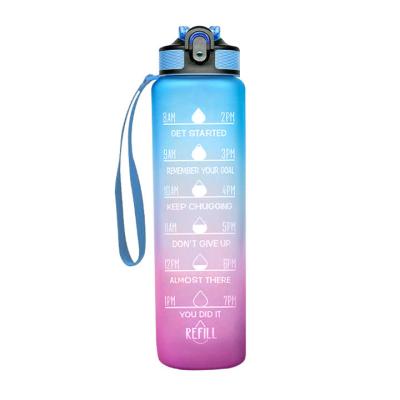 China American Motivational Wide Mouth Leakproof PC Sports Fitness GYM Gradient Style 32oz Plastic Water Bottle With Time Marker for sale