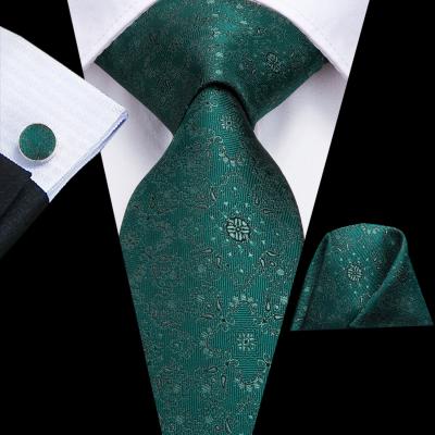 China Wholesale Custom Casual Formal Logo Fashion Jacquard Woven Green Ties Mens Silk Tie Set for sale