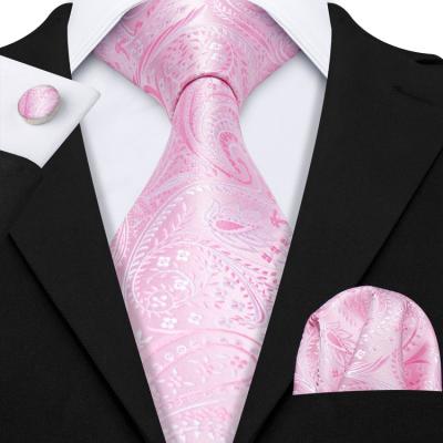 China High Quality Men's Formal Casual Italian Rose Wedding Party Fashion Silk Tie Pocket Square and Cufflink Set for sale