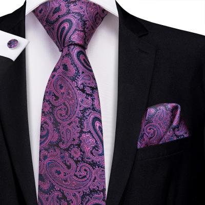 China Wholesale High Quality Silk Cloth Jacquard Ties Purple Paisley Men's Silk Ties And Pocket Square for sale