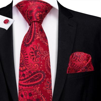 China Wholesale Custom Red Silk Men's Silk Paisley Groom Ties Necktie Wedding Ties For Men for sale