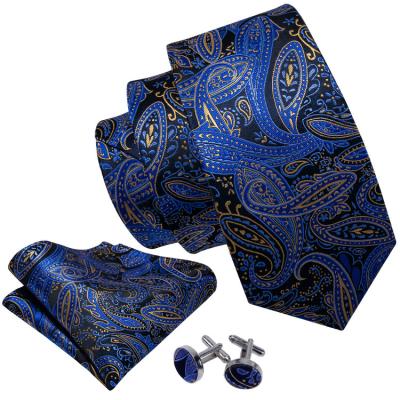 China 100% Handmade Wholesale New Design Paisley Silk Ties Fashion Men Ties And Blue Italian Classic Handkerchief Sets for sale