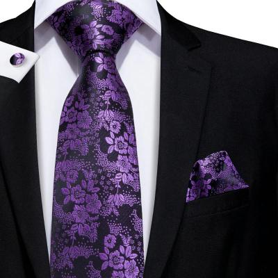 China Custom Handmade Floral Jacquard Woven Silk Ties Mens Formal Casual Hi-Tie Purple Ties Mens Embroidery for sale