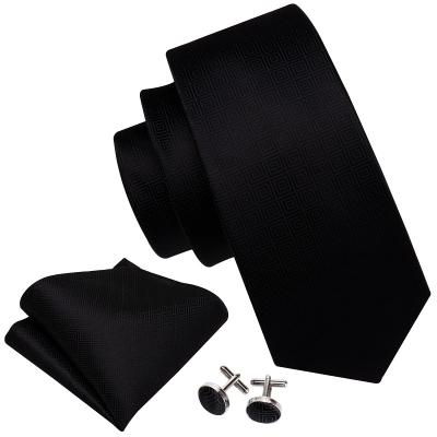 China Wholesale Custom Men's Neck Ties Formal Business Casual Logo Black Tie and Pocket Square Set for sale