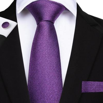 China New Designer Wholesale Casual Formal Woven Plain Tie Mens Royal Purple Silk Tie Set With Pocket Square for sale