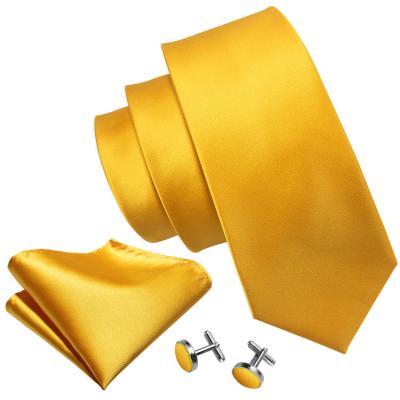 China Wholesale Casual Italian Natural Yellow Mens Plain Silk Tie Custom Fishion Fashion Ties Set And Handkerchief Ties Set for sale