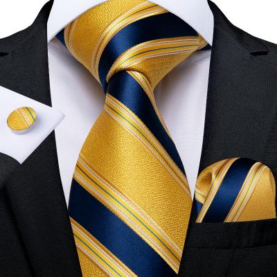 China Wholesale High Quality Casual Formal Gold Blue 8.5cm Width Striped 100% Silk Neck Ties For Men for sale