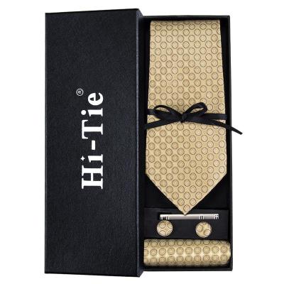 China High Quality Silk And Polyester Custom Design Men Ties Fashion Golden Yellow Polka Dot Necktie Wholesale Silk Tie Set Gift Box for sale