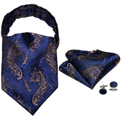 China Jacquard Special Sale Dark Blue Gold Flower Silk Scarf Gift Set For Men for sale