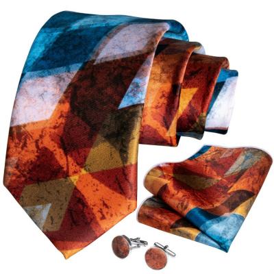 China New Fashion Designer Fashion Gold Blue Formal Casual Novelty Men's Silk Tie Set for sale