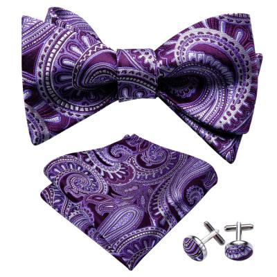 China Wholesale New Design Dobby Purple Paisley Mens Bow Ties Self Custom Silk Bow Tie For Men for sale