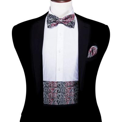 China Wholesale Design Silk Fashionable Jacquard Red Black Paisley Bow Tie Set Custom Made Wide Belt For Men for sale