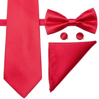 China S-090 Plain Tie High Quality Silk Solid Bow Tie and Red Handkerchief Bow Tie Set for sale