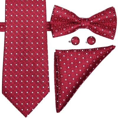 China S-098 Dobby Best Silk Bowties And Handkerchief Set White Dots Red Bow Ties For Men for sale