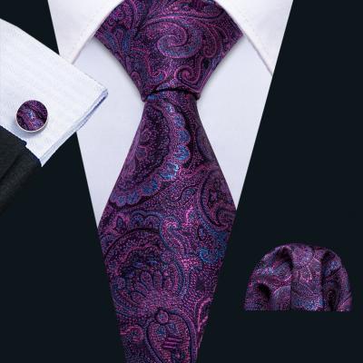 China Wedding corbatas gravatas classic woven silk neck ties men's purple flower ties with handkerchief for sale