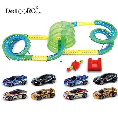 China Toy Detoo Whistle Sound Control Electric Slot Car Miniature Racing Car Rail Car Toys Indoor RC Racing Track for sale