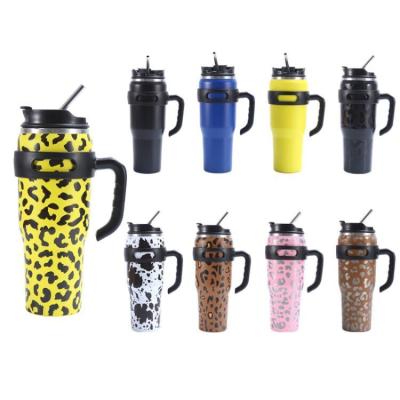 China Sustainable Custom logo V2 30 40 oz leopard engraved stanleys quencher h2.0 flowstate tumbler 40oz stainless steel travel mug with handle for sale