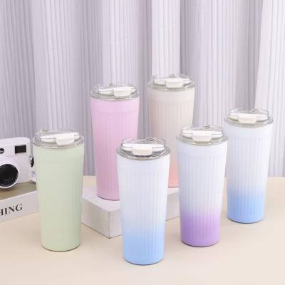 China PORTABLE New Fashion Couple Gift 304 Stainless Steel Striped Thermos Cup Straight Tumbler Mug Double Wall Coffee Cup With Rope for sale