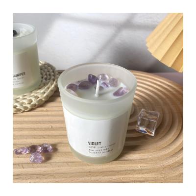 China Birthdays Wholesale Candle Luxury Crystal Infused Gem Dry Flower Soy Wax Candle Violet Scented Candles for sale