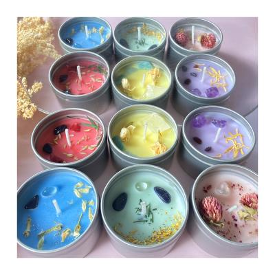 China Custom Private Label Spiritual Glass Birthdays Gift Dry Flower Organic Soy Wax Candle Aromatherapy Scented Candles for sale