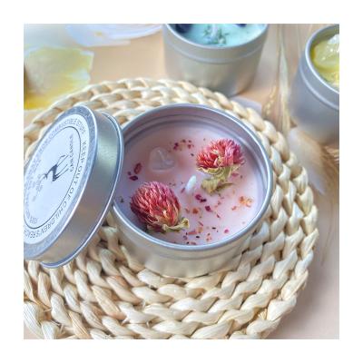 China Birthdays Customized Aromatherapy Soy Wax Handmade Candle Dried Flower Crystal Luxury Scented Candle for sale